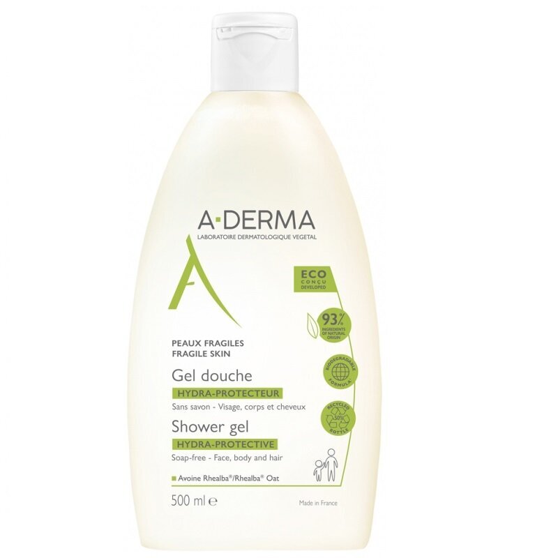 Drėkinamoji švelni dušo želė A-Derma Hydra-Protective Shower Gel, 500ml kaina ir informacija | Dušo želė, aliejai | pigu.lt