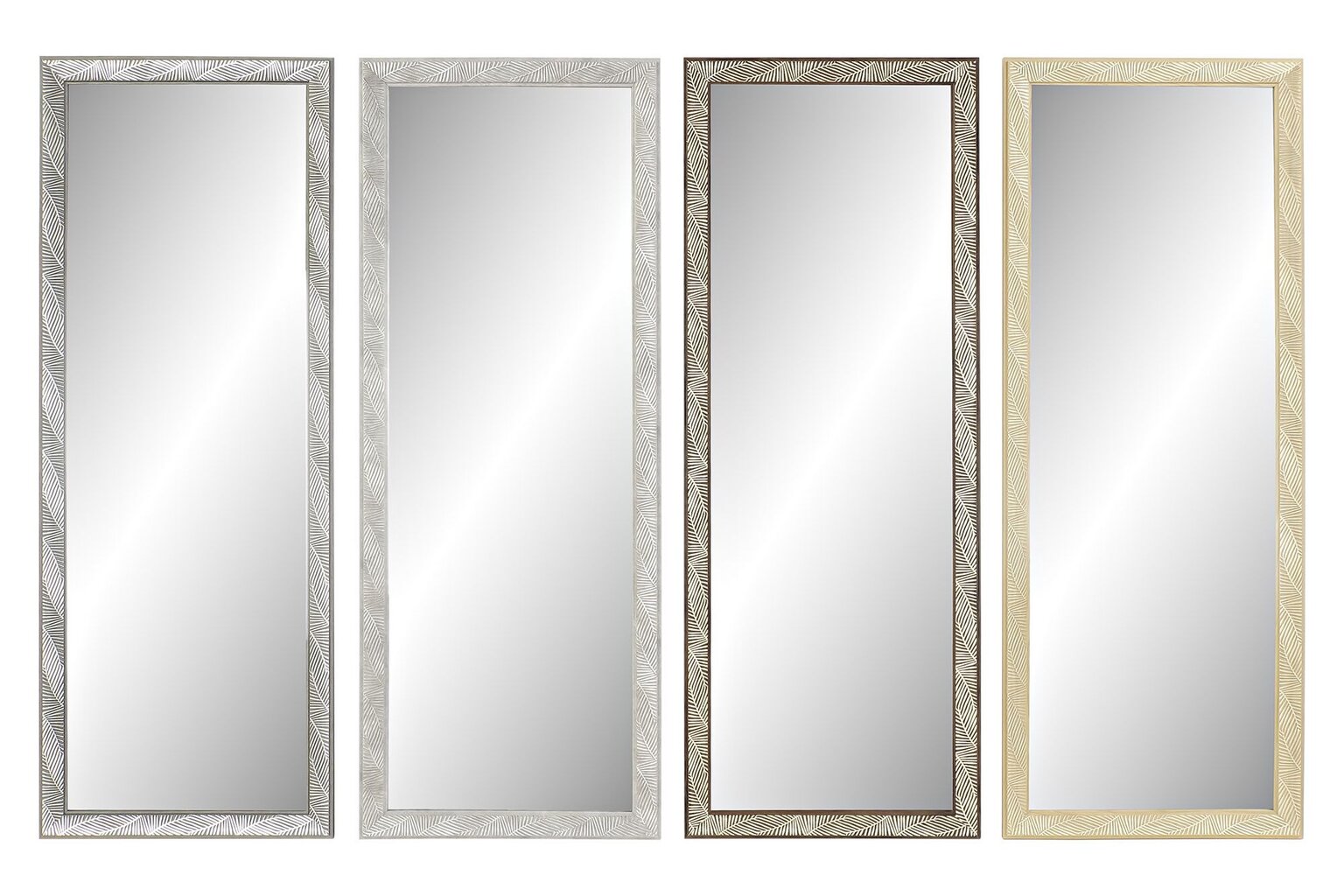 Sieninis veidrodis DKD Home Decor Stiklas Natūralus Pilka Ruda Balta PS 4 vnt. Augalo lapas (36 x 2 x 95,5 cm) kaina ir informacija | Veidrodžiai | pigu.lt
