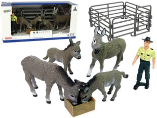 Keturių asilų, ūkininko ir tvoros figūrų rinkinys Lean Toys kaina ir informacija | Žaislai berniukams | pigu.lt