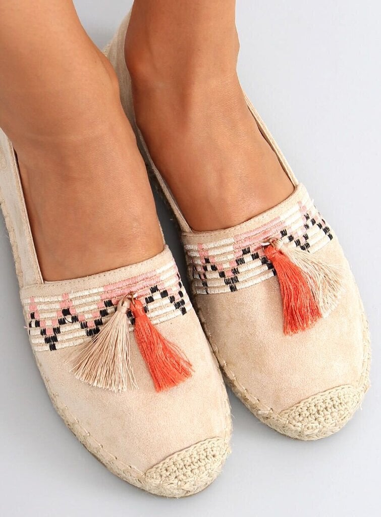 Boho espadrilės su kutais moterims, smėlio spalvos kaina ir informacija | Bateliai moterims  | pigu.lt