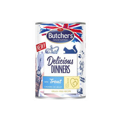 Butcher's Delicious Dinners su upėtakiu, 400g kaina ir informacija | Konservai katėms | pigu.lt