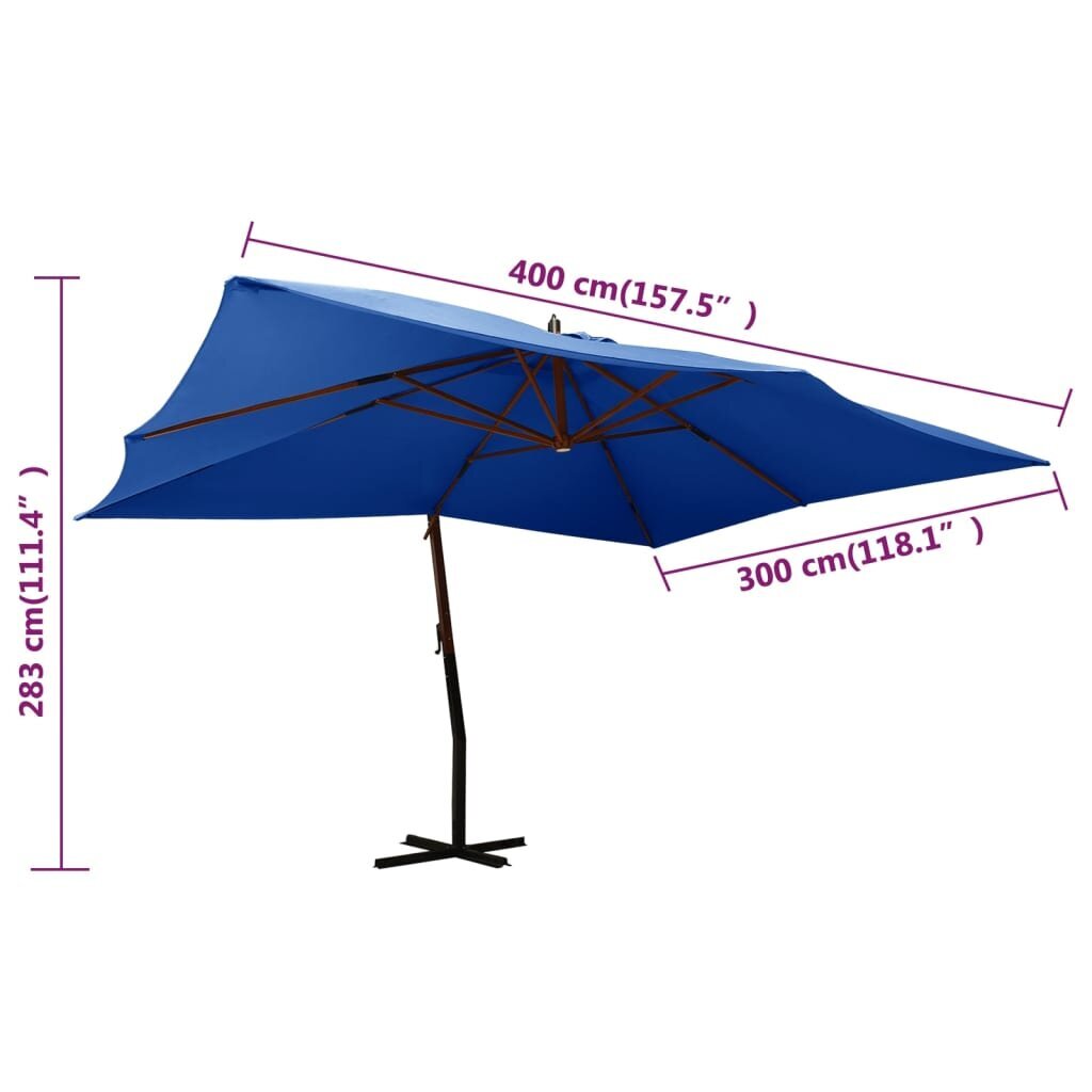 Saulės skėtis su mediniu stulpu, 400x300 cm, mėlynas kaina ir informacija | Skėčiai, markizės, stovai | pigu.lt