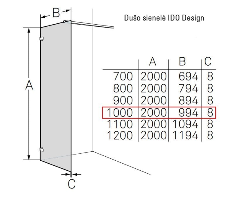 Dušo sienelė IDO Design 100 kaina ir informacija | Dušo durys ir sienelės | pigu.lt