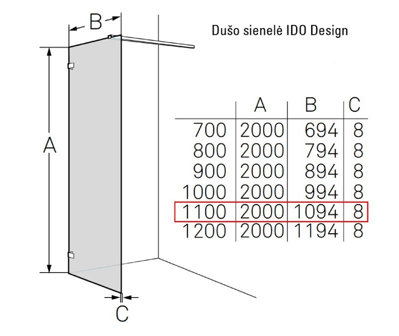 Dušo sienelė IDO Design 110 kaina ir informacija | Dušo durys ir sienelės | pigu.lt