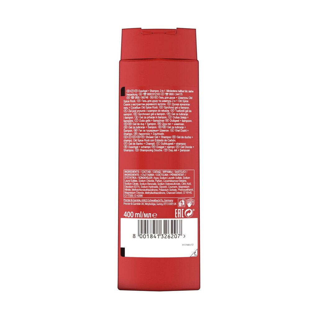 2-in-1 Gelis ir šampūnas Old Spice Rock With Charcoal, 400 ml kaina ir informacija | Šampūnai | pigu.lt