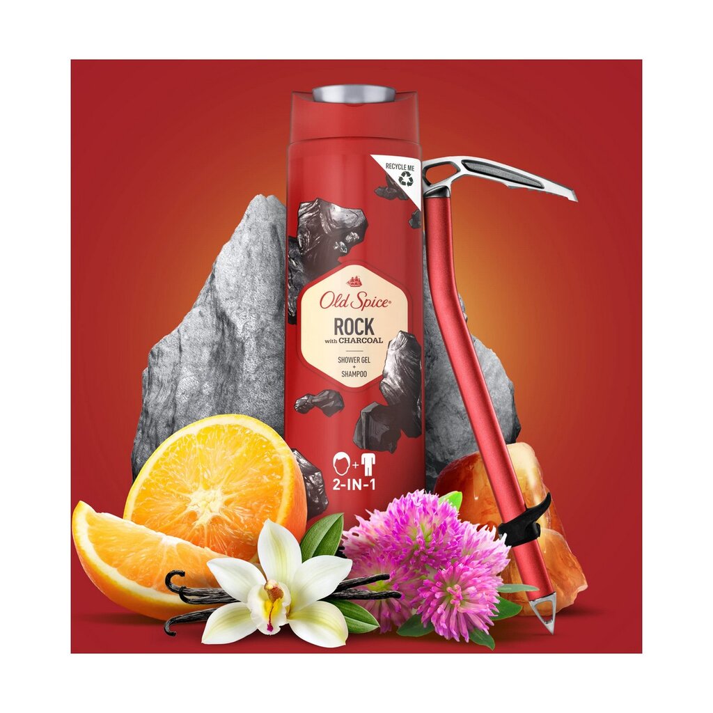 2-in-1 Gelis ir šampūnas Old Spice Rock With Charcoal, 400 ml kaina ir informacija | Šampūnai | pigu.lt