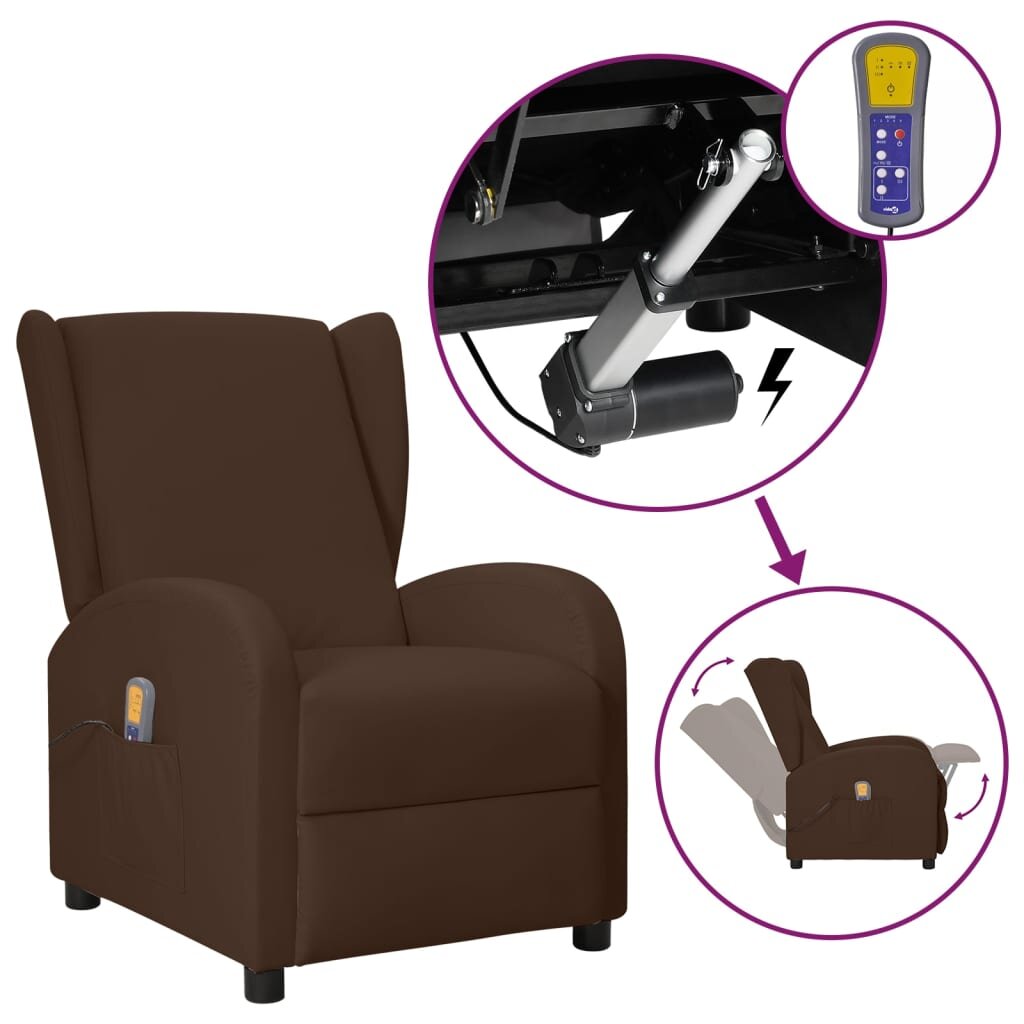 Pakeliamas atlošiamas masažinis krėslas, rudas, dirbtinė oda kaina ir informacija | Svetainės foteliai | pigu.lt