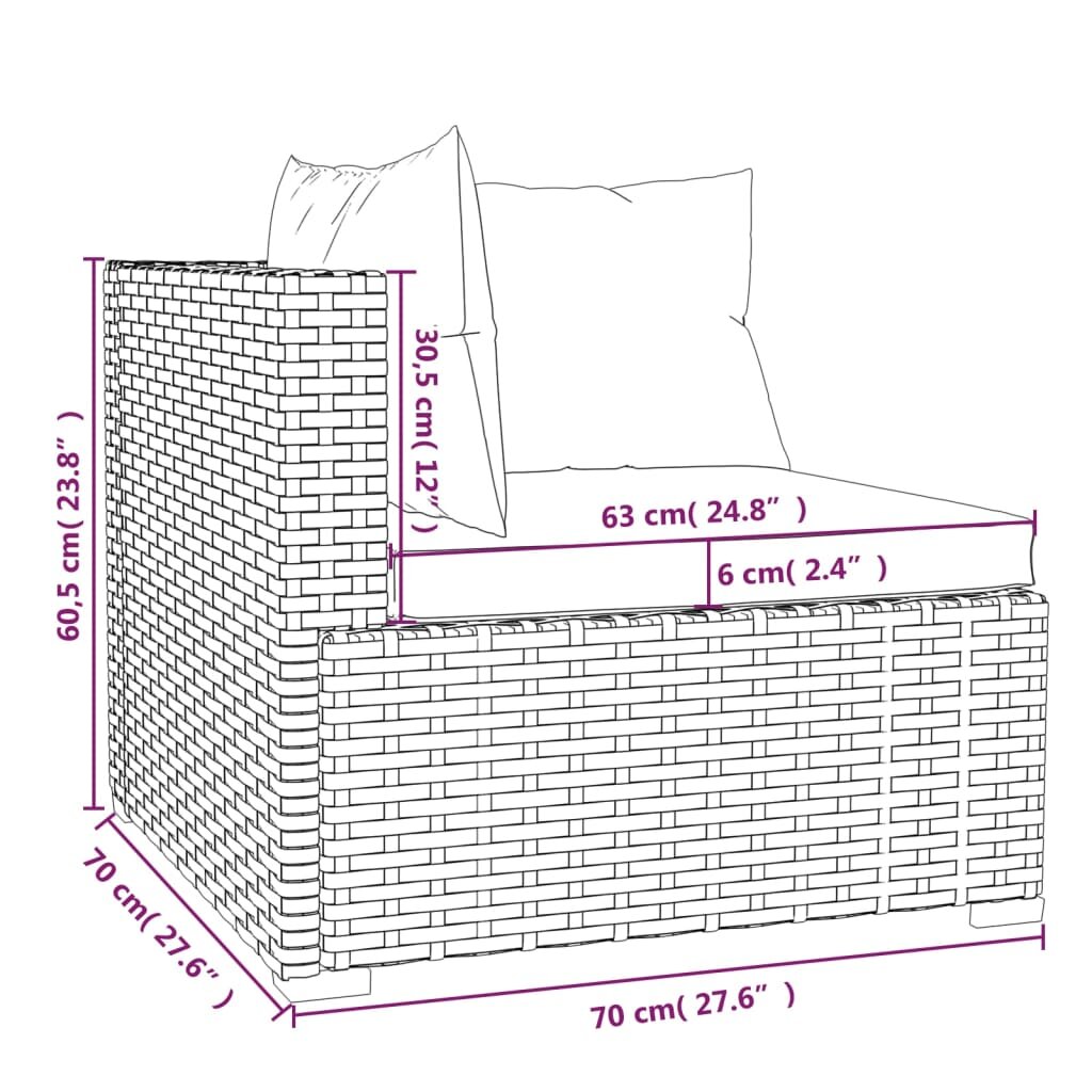 Sodo komplektas su pagalvėlėmis, 11 dalių, pilkas, poliratanas kaina ir informacija | Lauko baldų komplektai | pigu.lt