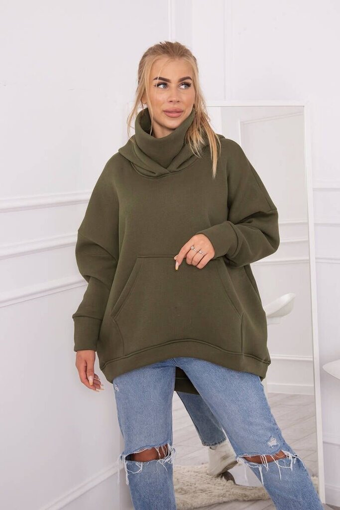 Pašiltintas džemperis su gobtuvu, žalios spalvos kaina ir informacija | Džemperiai moterims | pigu.lt