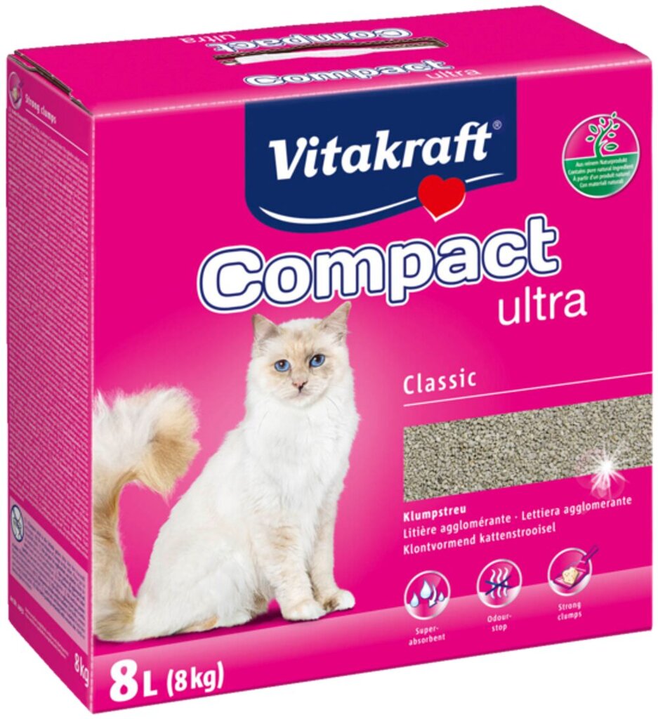 Vitakraft Compact Ultra agliutinuotas kačių kraikas, 8 kg kaina ir informacija | Kraikas katėms | pigu.lt