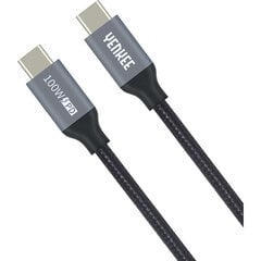 Плетеный кабель YENKEE, 3.1 (поколение 2) USB C - USB C, 10 Гбит/с, 20 В/5 А, 100 Вт, 1,5 м, алюминиевый корпус, черный цена и информация | Кабели для телефонов | pigu.lt