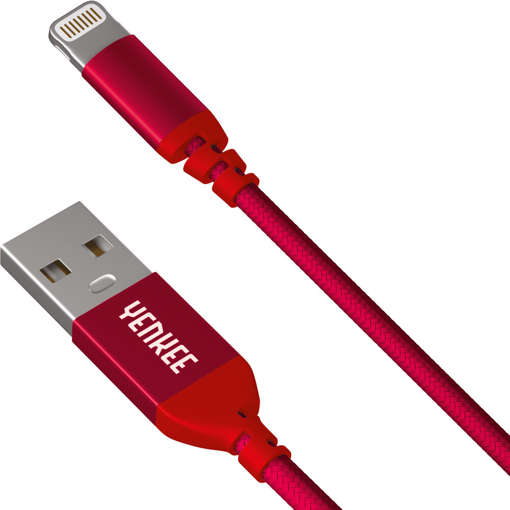 Pintas laidas YENKEE, 2.0 USB A - Lightning, MFi certified, 480 Mbps, 5V/2.4A, 10W, 1m, aliuminio korpusas, raudonas цена и информация | Laidai telefonams | pigu.lt