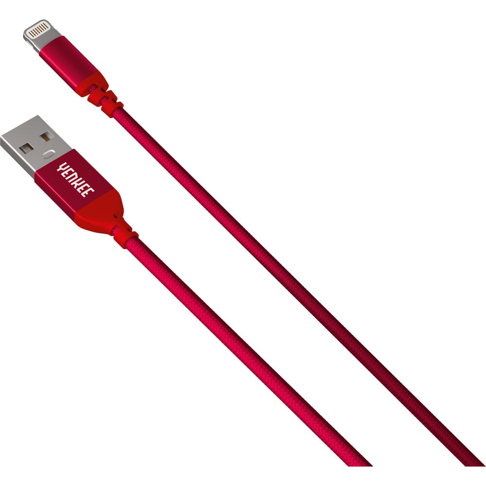 Pintas laidas YENKEE, 2.0 USB A - Lightning, MFi certified, 480 Mbps, 5V/2.4A, 10W, 1m, aliuminio korpusas, raudonas kaina ir informacija | Laidai telefonams | pigu.lt