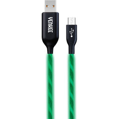 Кабель с подсветкой (LED) YENKEE, 2.0 USB A - micro USB (USB B), 480 Мбит/с, 5В/2.1А, 1 м, зеленый цена и информация | Кабели для телефонов | pigu.lt
