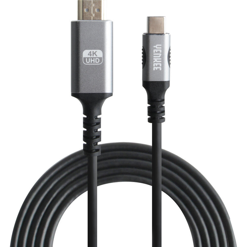 YENKEE, 3.1 (Gen 2) USB A - HDMI 4K/60Hz, 1.5m, aliuminio korpusas, pilkas/juodas цена и информация | Laidai telefonams | pigu.lt