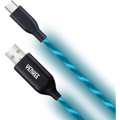 Šviečiantis (LED) laidas YENKEE, 2.0 USB A - USB-C, 480 Mbps, 5V/3A, 15W, 1m, mėlynas kaina ir informacija | Laidai telefonams | pigu.lt