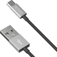 YENKEE, 2.0 USB A - micro USB (USB B), 480 Мбит/с, 2.1А, 1м, алюминиевый корпус, серый/черный цена и информация | Кабели для телефонов | pigu.lt
