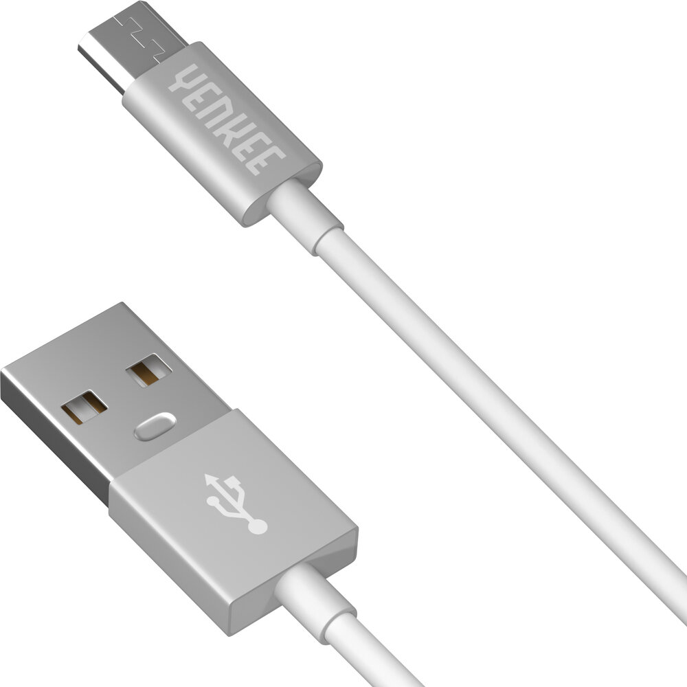 YENKEE, 2.0 USB A - micro USB (USB B), 480 Mbps, 2.1A, 1m, aliuminio korpusas, baltas/juodas kaina ir informacija | Laidai telefonams | pigu.lt