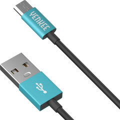 YENKEE, 2.0 USB A - micro USB (USB B), 480 Мбит/с, 2.1А, 2м, алюминиевый корпус, бирюзовый/черный цена и информация | Кабели для телефонов | pigu.lt