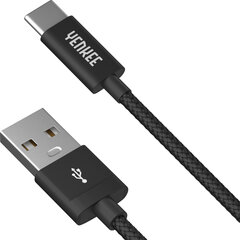 Кабель в оплетке YENKEE, 2.0 USB A - USB C, 480 Мбит/с, 3А, 1м, алюминиевый корпус, черный цена и информация | Кабели для телефонов | pigu.lt