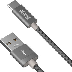 Кабель в оплетке YENKEE, 2.0 USB A - USB C, 480 Мбит/с, 3А, 1 м, алюминиевый корпус, серый цена и информация | Кабели для телефонов | pigu.lt