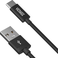 Кабель в оплетке YENKEE, 2.0 USB A - USB C, 480 Мбит/с, 3А, 2м, алюминиевый корпус, черный цена и информация | Кабели для телефонов | pigu.lt