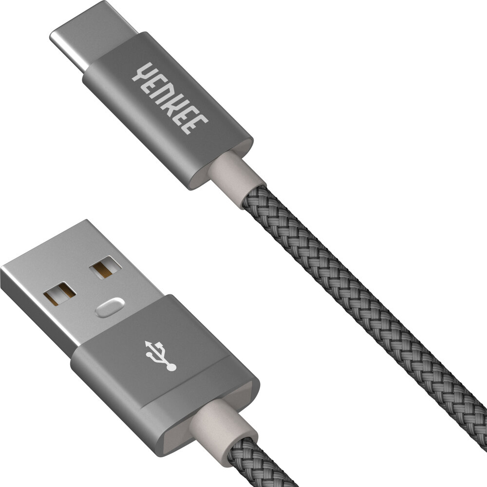 Pintas laidas YENKEE, 2.0 USB A - USB C, 480 Mbps, 3A, 2m, aliuminio korpusas, pilkas kaina ir informacija | Laidai telefonams | pigu.lt