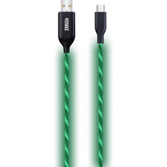Кабель с подсветкой (LED) YENKEE, 2.0 USB A - USB-C, 480 Мбит/с, 5В/3А, 15Вт, 1м, зеленый цена и информация | Кабели для телефонов | pigu.lt