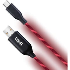 Šviečiantis (LED) laidas YENKEE, 2.0 USB A - USB-C, 480 Mbps, 5V/3A, 15W, 1m, raudonas kaina ir informacija | Laidai telefonams | pigu.lt