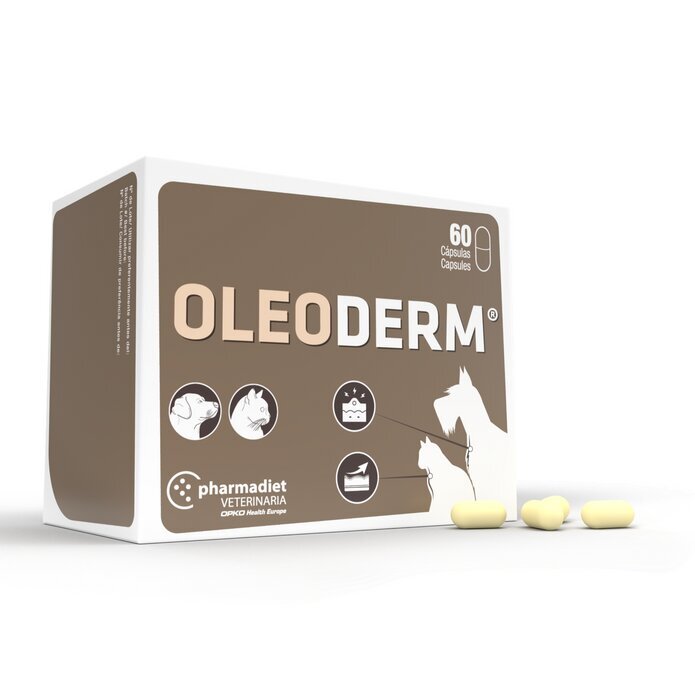 Oleoderm pašaro papildas gyvūnams, 60 vnt. kaina ir informacija | Vitaminai, papildai, antiparazitinės priemonės šunims | pigu.lt