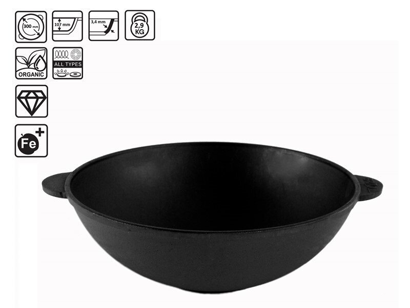 WOK ketaus keptuvė, 30 cm kaina ir informacija | Keptuvės | pigu.lt