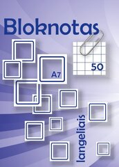 Bloknotas, A7, 50 lapų, langeliais, 70gsm, klijuotas viršuje kaina ir informacija | Sąsiuviniai ir popieriaus prekės | pigu.lt