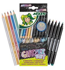 Набор для рисования GLITZER METALLIC, Jolly, 5 шт. карандаши + 5 сп. фломастеры цена и информация | Принадлежности для рисования, лепки | pigu.lt