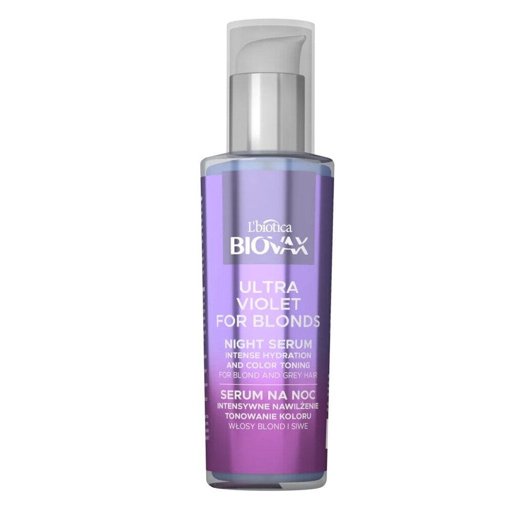 Intensyviai drėkinantis tonizuojantis serumas šviesiems ir žiliems plaukams L'biotica Biovax Ultra Violet For Blonds Night Serum, 100ml kaina ir informacija | Priemonės plaukų stiprinimui | pigu.lt