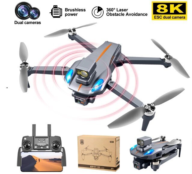 K911 MAX GPS Dronas 8K suminė filmavimo kamera, profesionalus dvigubas HD fotoaparatas, su dėklu sulankstomas, juodos spalvos