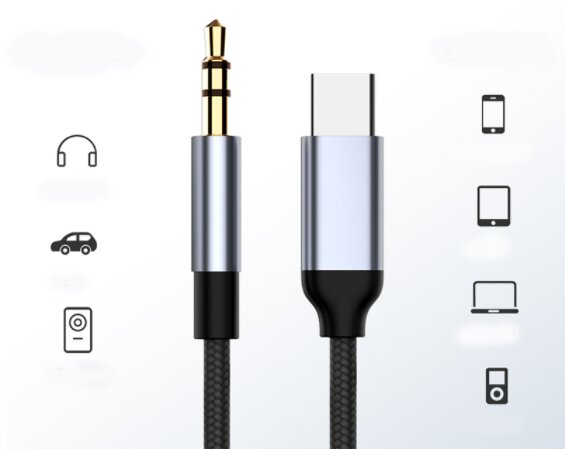 KABELIO DAPTONAS USB-C mini jack 3,5 mm AUX DAC 1,5 m kaina ir informacija | Adapteriai, USB šakotuvai | pigu.lt