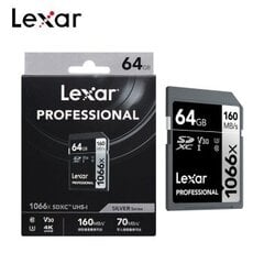 Atminties kortelė Lexar PRO 1066x R160/W70 64GB U3 V30 UHS-I kaina ir informacija | Atminties kortelės fotoaparatams, kameroms | pigu.lt