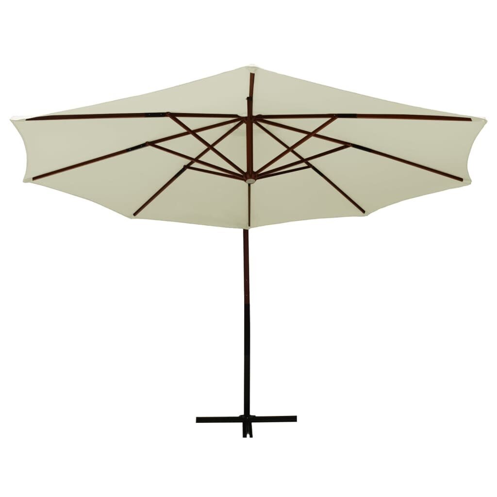 Pakabinamas skėtis su mediniu stulpu, smėlio ir baltas, 350cm kaina ir informacija | Skėčiai, markizės, stovai | pigu.lt