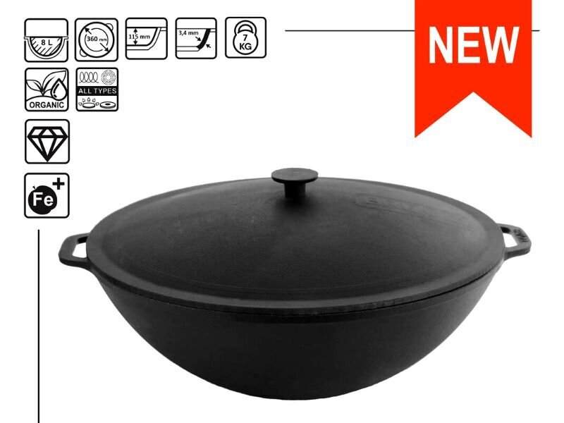 WOK ketaus keptuvė su dangčiu, 36 cm kaina ir informacija | Keptuvės | pigu.lt