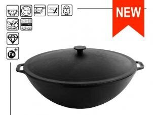 WOK ketaus keptuvė su dangčiu, 36 cm цена и информация | Keptuvės | pigu.lt