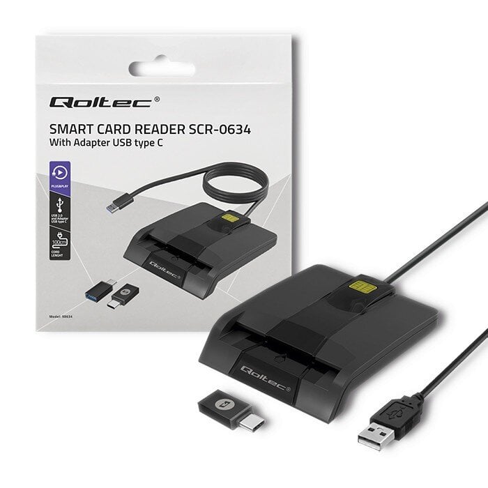 Qoltec Išmanusis išmanusis ID kortelių skaitytuvas, USB tipas C kaina ir informacija | Išmanioji technika ir priedai | pigu.lt