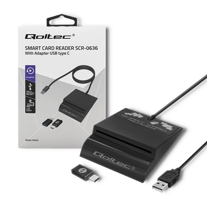 Qoltec Išmanusis išmanusis ID kortelių skaitytuvas, USB tipas C цена и информация | Išmanioji technika ir priedai | pigu.lt