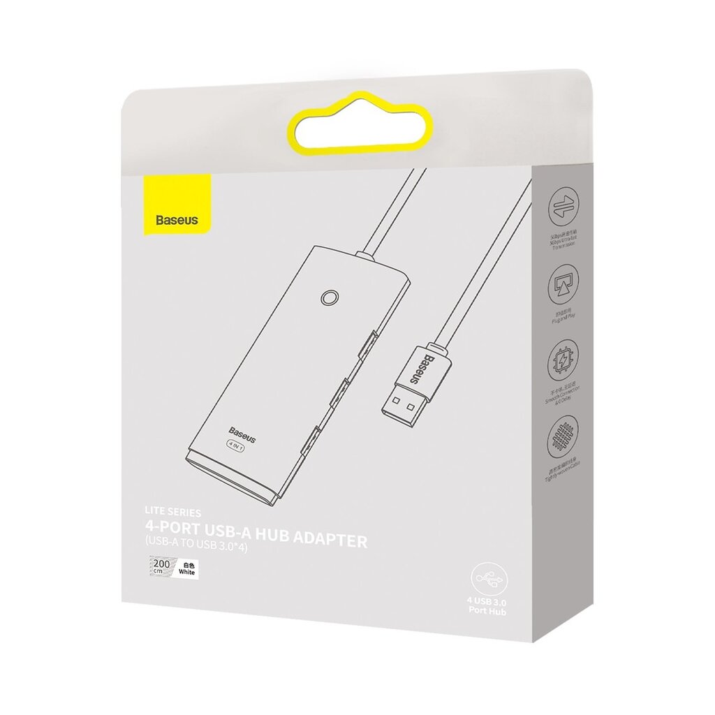 Baseus Lite Series HUB USB adapter - 4x USB 3.0 2m white (WKQX030202) kaina ir informacija | Adapteriai, USB šakotuvai | pigu.lt