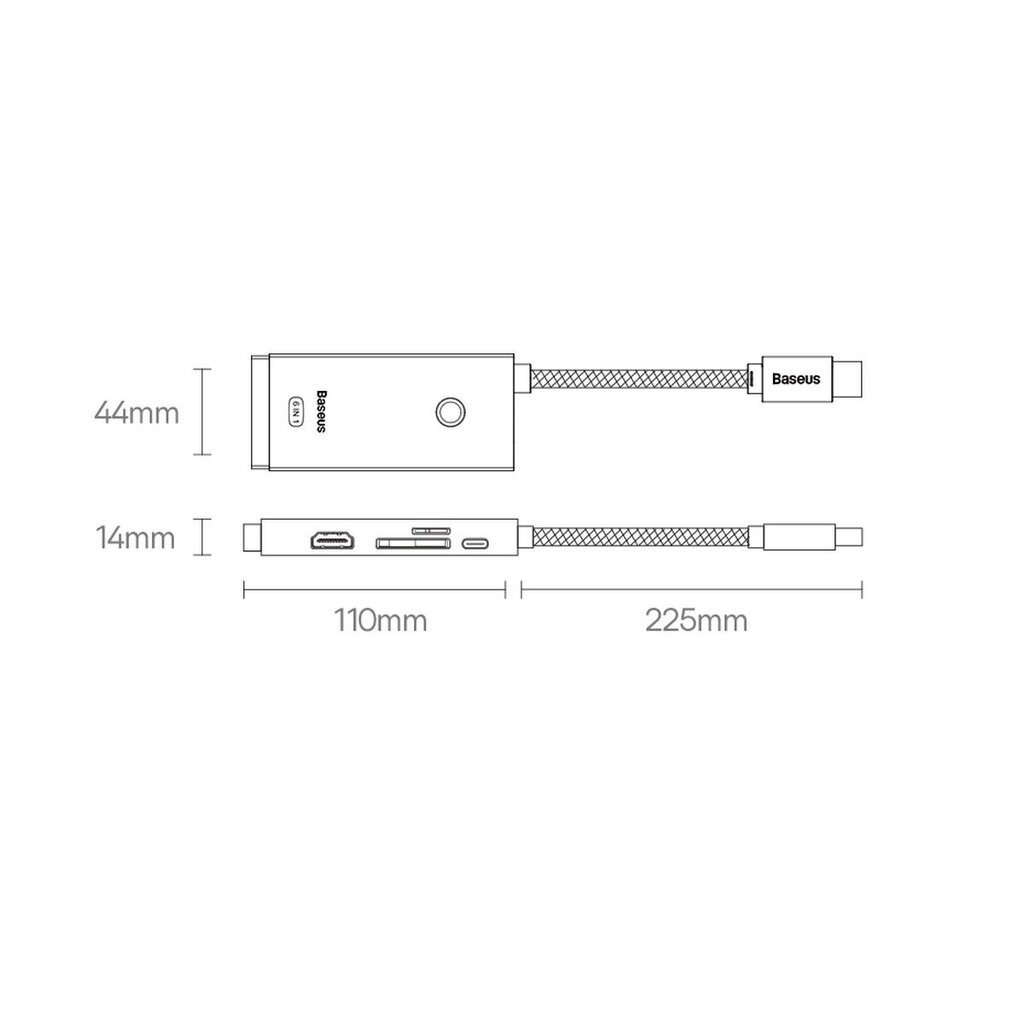 Adapteris Baseus Lite Series USB Type C - 2 x USB 3.0 / USB Type C PD / HDMI 1,4 / SD / TF цена и информация | Adapteriai, USB šakotuvai | pigu.lt