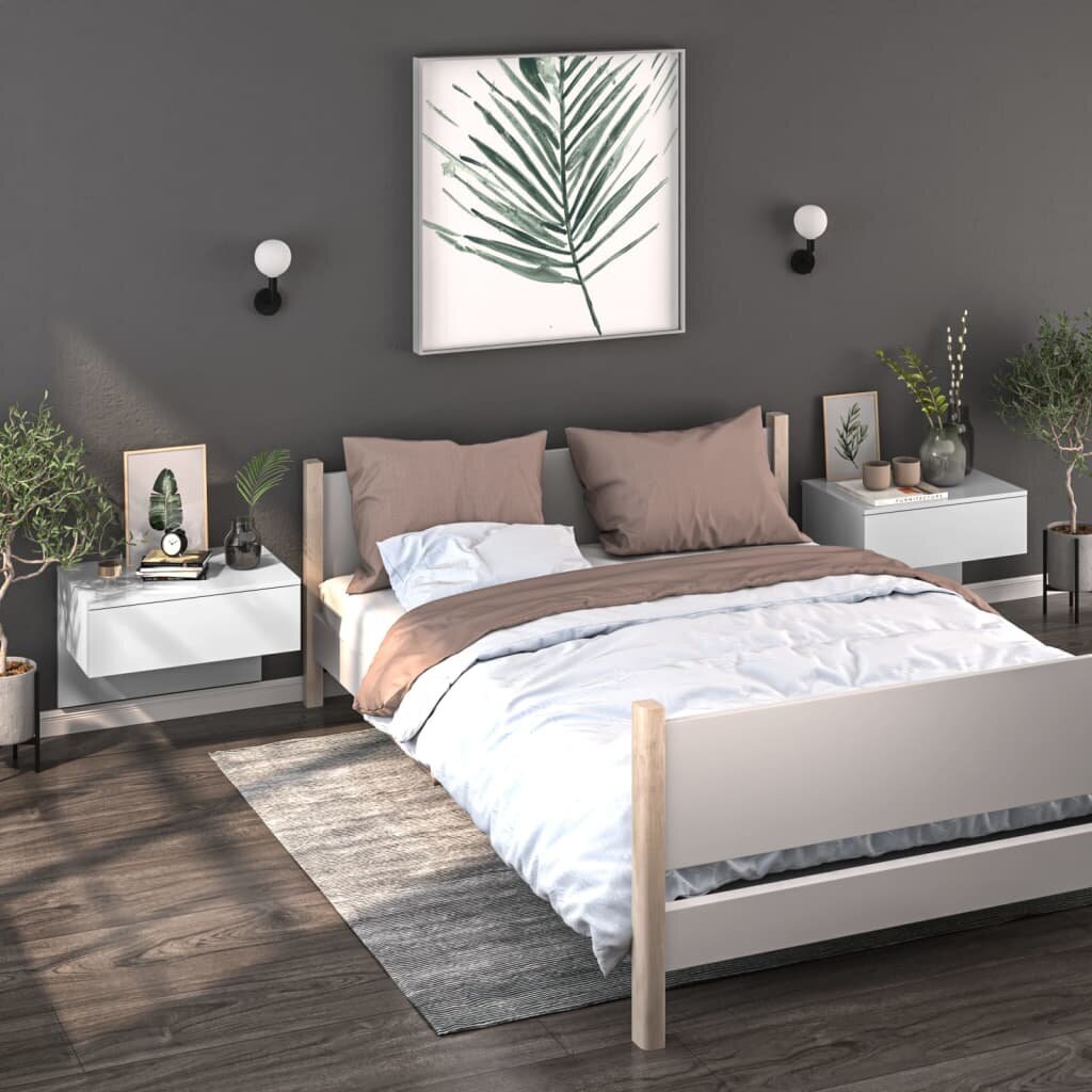 Sieninė naktinė spintelė, balta, apdirbta mediena, blizgi цена и информация | Spintelės prie lovos | pigu.lt