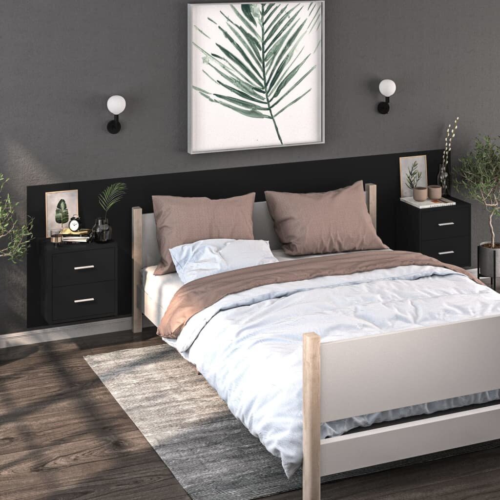 Sieninė naktinė spintelė, juodos spalvos, apdirbta mediena цена и информация | Spintelės prie lovos | pigu.lt