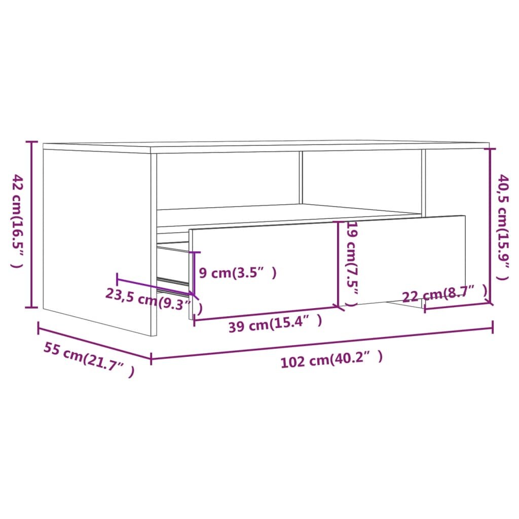 Kavos staliukas, betono pilkas, 102x55x42cm, apdirbta mediena kaina ir informacija | Kavos staliukai | pigu.lt