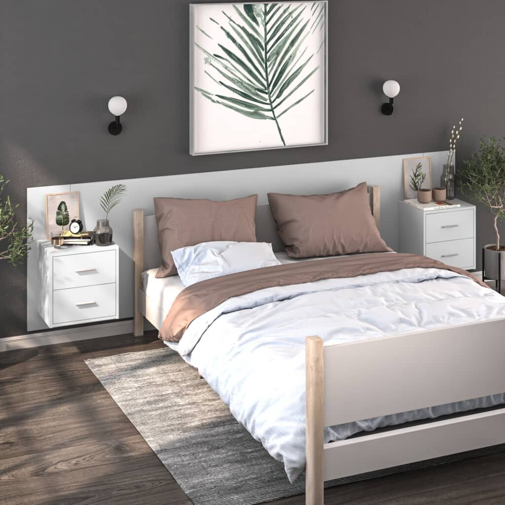 Sieninė naktinė spintelė, baltos spalvos, apdirbta mediena kaina ir informacija | Spintelės prie lovos | pigu.lt