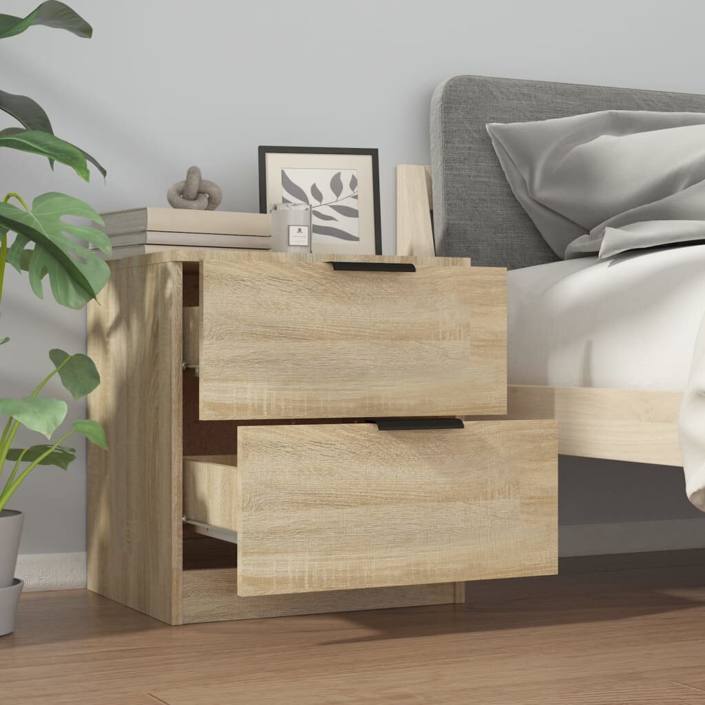 Naktinės spintelės, 2vnt., sonoma ąžuolo, apdirbta mediena kaina ir informacija | Spintelės prie lovos | pigu.lt