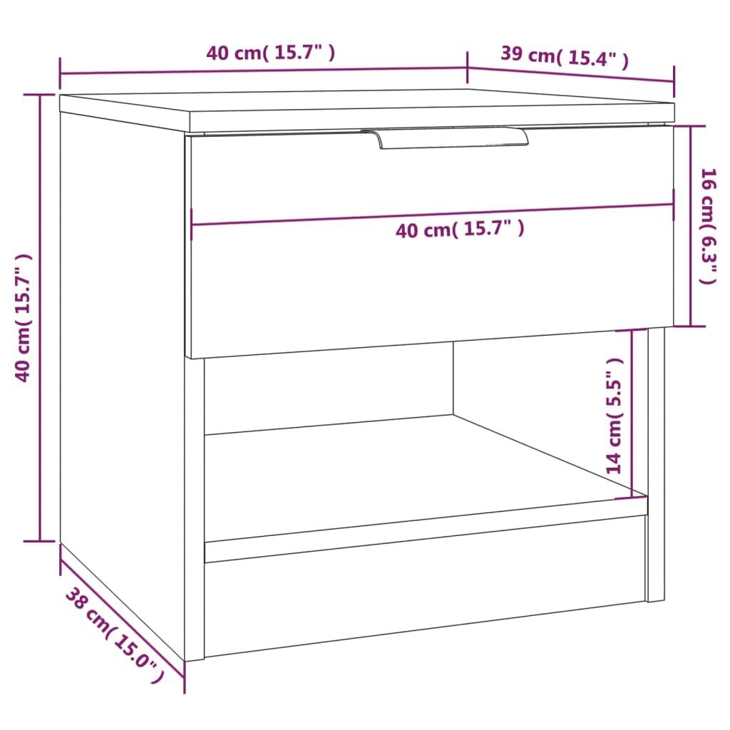 VidaXL Naktinė spintelė 40 x 39 x 40 cm, baltos spalvos, apdirbta mediena kaina ir informacija | Spintelės prie lovos | pigu.lt